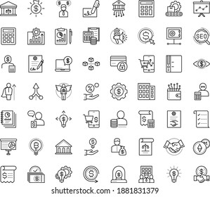 Juego de iconos de vector de contorno delgado con puntos - vector SEO, coste por clic, presupuesto de marketing, presentación, emprendimiento, inversor, Angel, incubadora de negocios, emprendedor, empresa, oportunidad, carpeta