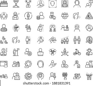 Thin outline vector icon set with dots - fever vector, headache, sneezing, cough, vomiting, success, winner, area of specialization, hr department, human Resour es, services, recruiter, strategy