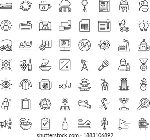 Thin outline vector icon set with dots - avoid contacts vector, stay hydrated, snowman, candy cane, winner, medal, Winemaking, outsourcing, Social media marketing, Blog management, AI Decision, sync