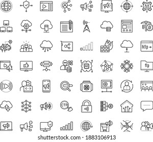 Thin outline vector icon set with dots - Human Resources vector, Search engine, Video marketing, Social media, Digital, Mobile, Affiliate, Leadership, Deep learning, AI Architecture, Big data, farm