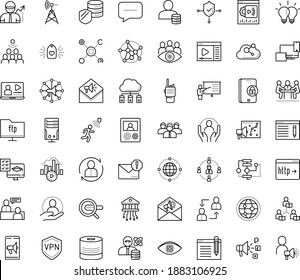 Thin outline vector icon set with dots - Human Resources vector, job interview, employee relations, SEO copywriting, Search engine, Social media marketing, Spam, Mobile, Distance Exam, Algorithm