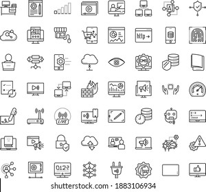 Thin outline vector icon set with dots - Landing page vector, Web analytics, Digital marketing, Blog management, Affiliate, Interactive Course, Online Training, tutorial, electronic Book, library