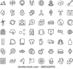 Thin outline vector icon set with dots - christmas wreath vector, elk, Shovel, Garden gloves, Delivery service, Photo services, video Presentation, commerce solutions, testing, palette, curve pen