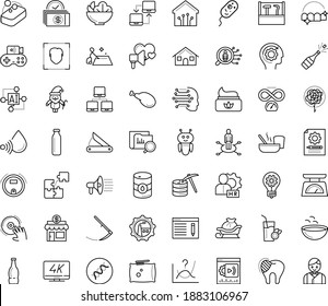 Thin outline vector icon set with dots - santa vector, sleigh, champagne, innovation, Scythe, area of specialization, hr manager, solutions, SEO copywriting, Content management, Small business, 4K