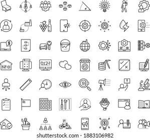 Thin outline vector icon set with dots - stay home vector, Winemaking, Human Resources, outsourcing, Car rental, Mobile marketing, eLearning, Business networking, AI Decision, app development, love