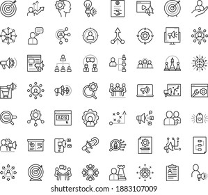 Thin Outline Vector Icon Set With Dots - Goal Vector, Tactics, Referral, Hr Department, Planning, Consulting, Outsourcing, Policies, Solutions, Strategy, Search Engine, Video Marketing, Social Media