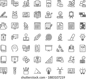 Thin outline vector icon set with dots - resume vector, Computer Based Training, Distance Exam, Interactive Course, Online, Video, teacher, Asynchronous Learning, electronic Book, coaching, Blended