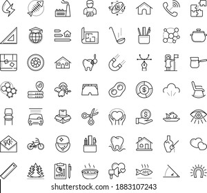 Juego de iconos vectoriales de contorno delgado con puntos - exitoso vector mujer, servicio de lavado de coches, educación global, stationery, tijeras, visión, plan de propiedades, herramientas de dibujo, pluma curva, rompecabezas, pantalones cortos, casa