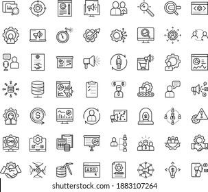 Thin outline vector icon set with dots - Human Resources vector, referral, hr planning, consulting, outsourcing, Resour es, Search engine, Web analytics, Target keywords, Social media marketing, CMS