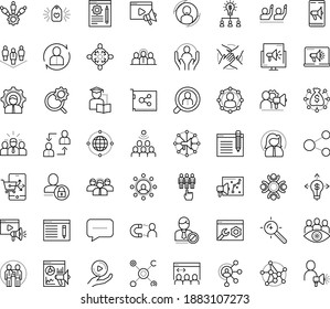 Thin outline vector icon set with dots - cooperation vector, Human Resources, permanent recruitment, employee relations, hr recruiter, SEO copywriting, Video marketing, Target keywords, User, Mobile