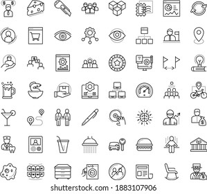 Thin outline vector icon set with dots - avoid contacts vector, vision, Car rental, User, Website optimization, Blended Learning, Investor, Entrepreneur, Pen, Cutter knife, Audience, Bandwidth, DJ