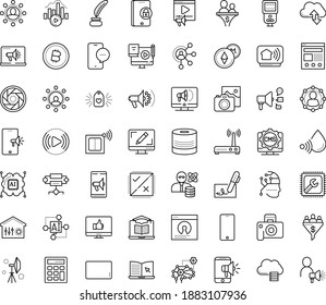 Thin outline vector icon set with dots - Photo services vector, Computer repair, Mobile marketing, Webdesign, Digital, Social campaign, Video, Affiliate, eLearning, Distance Learning, Blended, Deep