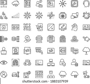 Thin outline vector icon set with dots - Car repair service vector, Computer, Landing page, Webdesign, User, Digital marketing, Blog management, Website optimization, eLearning, Distance Exam, low