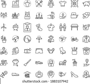 Thin outline vector icon set with dots - chills vector, christmas stocking, Plant, Car rental, Hairdressing salon, Stationery, Webinar, Astronomy, Chess, Clothes, Man shoes, woman, sneakers, suit
