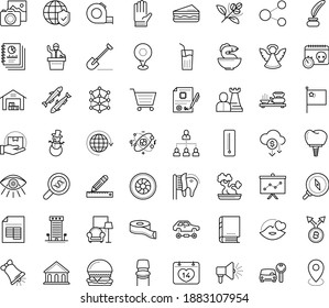 Thin outline vector icon set with dots - snowman vector, angel, Christmas bell, Shovel, Garden gloves, hr strategy, Car rental, Photo services, AI Architecture, Pencil and ruler, deadline, Vision
