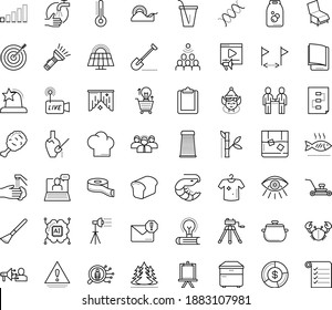 Thin outline vector icon set with dots - wash hands vector, elf, Shovel, Lawnmower, hr solutions, Spam, Video marketing, electronic Book, Clipboard, Scotch tape, Livestream, Webinar, Audience, Easel