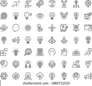 Thin outline vector icon set with dots - innovation vector, tactics, hr strategy, Social media marketing, Creative campaign, solutions, Game based Learning, Entrepreneurship, Business incubator