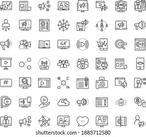 Thin Outline Vector Icon Set With Dots - SEO Copywriting Vector, Search Engine, Video Marketing, Social Media, Monitoring, Digital, Campaign, Pay Per Click, Blog Management, Analytics, ELearning, 4K