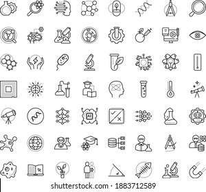 Thin outline vector icon set with dots - eLearning vector, Blended Learning, Self, Machine, Autonomous, Deep, AI Architecture, Computer Vision, Decision, Neural network, Magnifier, Compasses, Data