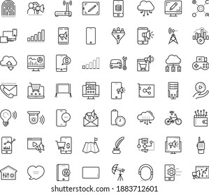 Thin outline vector icon set with dots - Car repair service vector, Landing page, Video marketing, Web analytics, Mobile, Webdesign, Email, Algorithm, Game streaming, Bitrate, cloud computing, high