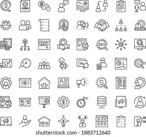 Thin outline vector icon set with dots - Human Resources vector, referral, hr department, consulting, software, policies, employee relations, services, SEO, Search engine, Web analytics, monitoring