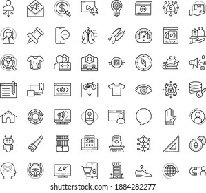Thin outline vector icon set with dots - santa sleigh vector, innovation, vision, Hand saw, Garden gloves, Landing page, Video marketing, Social media, User, Online tutorial, AI Architecture, Robot