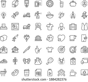 Thin outline vector icon set with dots - wash hands vector, santa, festive bow, elk, Spray bottle, Car rental, Entrepreneurship, Pen, statistics, Compasses, Target, DSLR camera, Stamps collecting