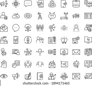 Thin outline vector icon set with dots - self isolation vector, job interview, human Resour es, SEO copywriting, Social media marketing, Web Link, Creative campaign, Email, Mobile, Affiliate, coach