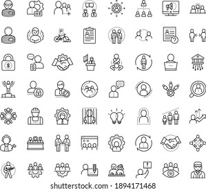 Thin outline vector icon set with dots - social distancing vector, self isolation, chills, winner, teamwork, cooperation, Human Resources, hr manager, consulting, permanent recruitment, outsourcing