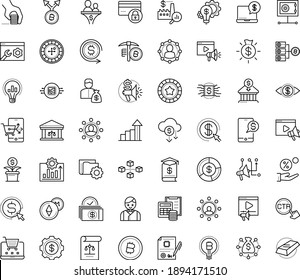 Thin outline vector icon set with dots - growth vector, Video marketing, Cost per click, budget, solutions, Investor, Business education, Innovation, web services, project, rent deposit, blockchain