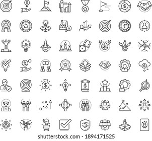 Thin outline vector icon set with dots - achievement vector, winner, attainment, competition, award, goal, career growth, cooperation, medal, tactics, outsourcing, Ranking, Marketing research, Chess