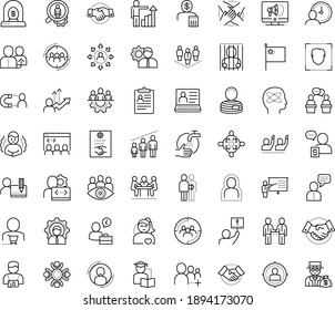 Thin outline vector icon set with dots - self isolation vector, wash hands, chills, career growth, teamwork, cooperation, referral, hr consulting, software, policies, services, Audience targeting