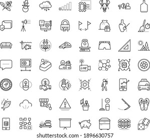 Thin outline vector icon set with dots - snowman vector, gift bag, Scythe, Cleaning service, Taxi, Marketing budget, Blended Learning, Clustering, Board stand, Livestream, cloud computing, Singing