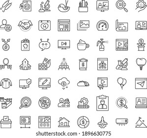 Thin Outline Vector Icon Set With Dots - Spray Bottle Vector, Hr Software, Services, Webdesign, Video Marketing, Online Training, Business Education, Chat Bot, Audience, Bandwidth, Maker, Front End