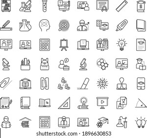 Thin outline vector icon set with dots - Translation service vector, eLearning, Computer Based Training, Distance Learning, Exam, Interactive Course, Online, Video, teacher, Asynchronous, coaching