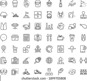 Thin outline vector icon set with dots - social distancing vector, sneezing, elf, elk, teddy bear, attainment, victory, Lawnmower, Bucket, Garden hose, Gardening tools, Ranking, Interactive Course