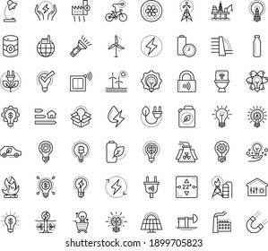 Thin outline vector icon set with dots - innovation vector, Entrepreneurship, Idea, great solution, Creative process, Table lamp, creativity, electric bycicle, fintech, Commerce solutions, factory