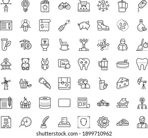 Thin outline vector icon set with dots - panic vector, santa sleigh, champagne, teddy bear, winner, SEO copywriting, Collaborative idea, AI Pattern, Robot, Cutter knife, Inkwell, curve pen, Reading