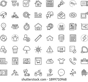 Thin outline vector icon set with dots - Bucket vector, outsourcing, Keyword, Web Link, User, Computer Based Training, media player, Live Event Streaming, Video games, Astronomy, Clothes, t shirt