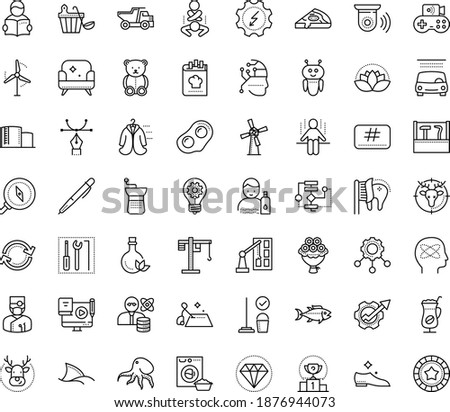 Thin outline vector icon set with dots - stay hydrated vector, elk, teddy bear, competition, innovation, Electrical service, Cleaning, Car wash, Blended Learning, Productivity, Algorithm, AI Robot