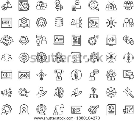 Thin outline vector icon set with dots - referral vector, hr department, planning, consulting, software, human Resour es, employee relations, services, Search engine, Target keywords, Cost per click