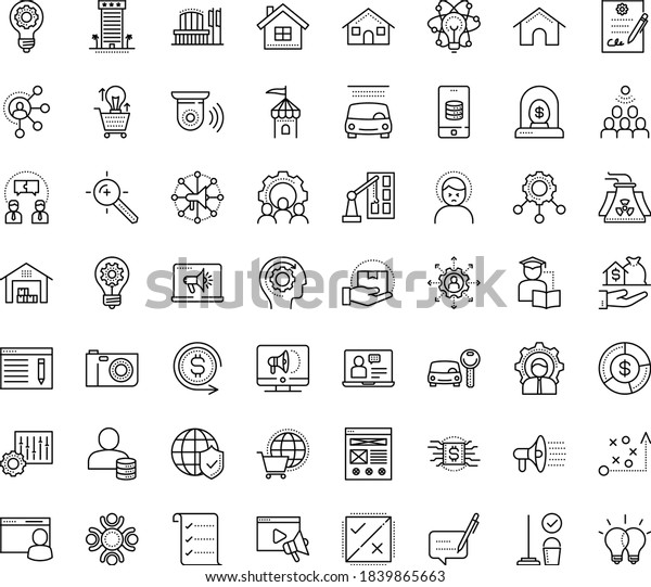 Thin outline vector icon set with dots -\
headache vector, innovation, tactics, outsourcing, Car rental,\
Cleaning service, wash, SEO copywriting, Video marketing, Target\
keywords, Digital,\
Affiliate