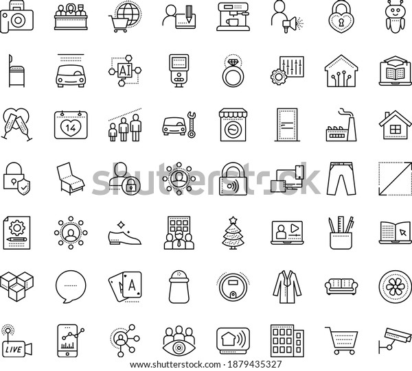 Thin outline vector icon set with dots - christmas\
tree vector, Car repair service, wash, Content management,\
Affiliate marketing, eLearning, Distance Learning, Video training,\
Business Company, hub
