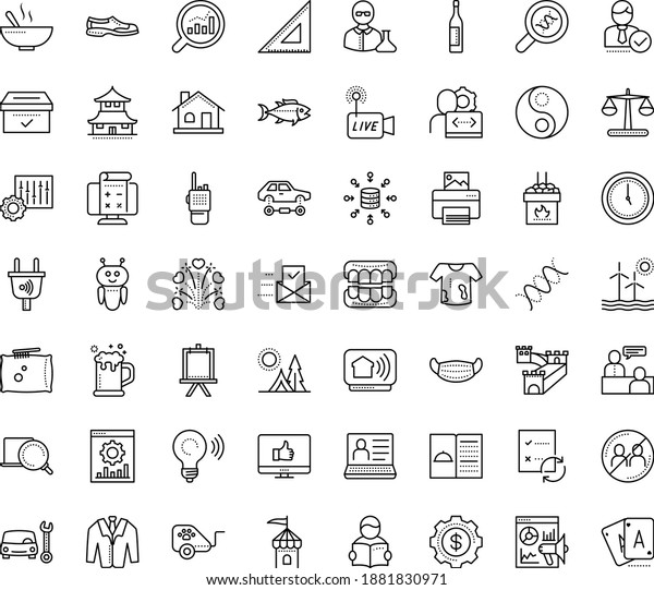 Thin outline vector icon set with dots - medical\
mask vector, avoid contacts, hr software, job interview, Car repair\
service, Marketing analytics, Website optimization, AI Robot,\
Livestream, Easel