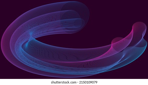Thin overlapping curve lines pink blue geometric shape vector background hi-tech design.