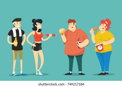 Thin people and fat people. Vector illustration.