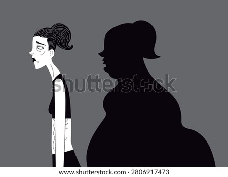 thin person with an eating disorder casting an obese shadow