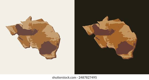 Thin piece of pine, cedar tree bark on black, white background. Image tracing, cleaned and simplified illustration. Realistic style. Not AI.