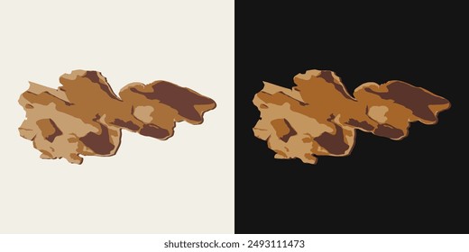 Thin piece of pine, cedar tree bark on black, white background. Image trace, cleaned and simplified illustration. Realistic style. Not AI.