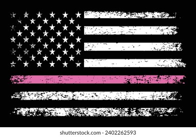 Thin Pink Line Flag. Breast Cancer Awareness Support Vector